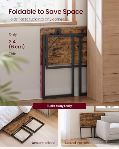 Image of VASAGLE Folding Desk, Foldable Computer Desk, One-Piece Desktop, Rounded Edges, Small Folding Craft Table for Bedroom, Balcony, Camping, Easy Assembly, 31.5 x 15.7 Inches, Rustic Brown ULWD151KD01