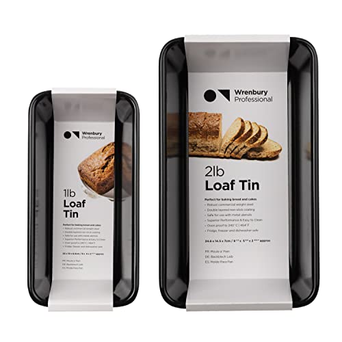 Wrenbury Non Stick Loaf Pan Set, 8 X 4 Inch / 9.5 X 5.75 Inch, High Performance Bread Pan, 2-Piece 1Lb & 2Lb Bread Loaf Pan, Nonstick Carbon Steel Bakeware Baking Pan, Set Of 2 #TOP2