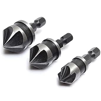 Bestgle 5 Flutes Countersink Chamfer Drill Bits, 90 Degree Chamfering Cutter 1/4 Inch Hex Shank Chamfer Tapered Bit Set for Woodworking Metalworking, 12mm 16mm 19mm