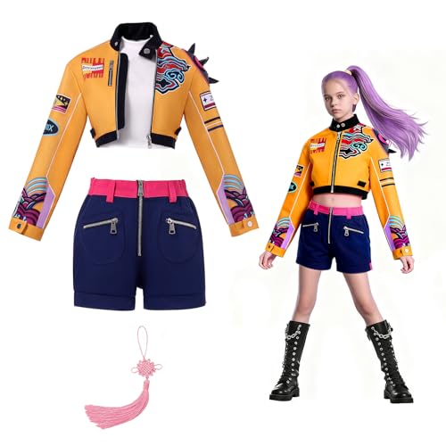 Anime Cosplay Kostüm, Anime Charaktere Rumi Cosplay Kostüm für Kinder, Rumi Cosplay Jacke Shorts Anzug, Popsänger Rumi Idol Bühne Rollenspiel Outfits Halloween Cosplay Kostüme für Frauen Mädchen (140)