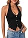 OPOIPIN Women's Halter Ribbed Knit Top V Neck Sleeveless Sexy Vest Tank Top Black Medium