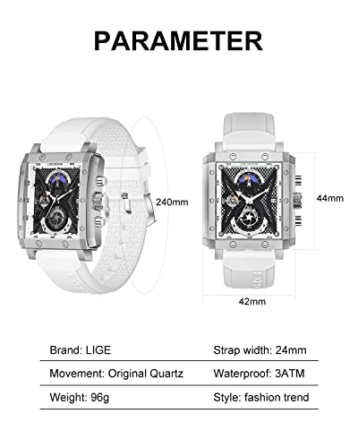 Lige Mens Watches Automatic Chronograph Sports Waterproof Stainless Steel Analog Quartz Business Casual White Leather Wrist Watches For Men #TOP6