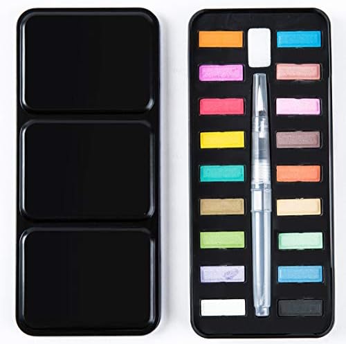 aoory 18 Color Solid Gouache Paint Set Travel Sketch Art Pocket Watercolor Kit Brush Palette Black