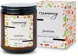 Jasmine Scented Essential Oil Candle by Rummy London 210 gr 7.4oz Organic Soy Wax