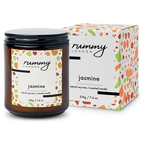 Jasmine Scented Essential Oil Candle by Rummy London 210 gr 7.4oz Organic Soy Wax Cover