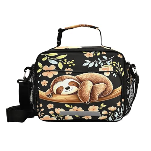 Wamika Funny Sloth On Tree Lunch Bag with Shoulder Strap for Women Men Cute Animal Insulated Lunch Box Tote Bags Water-resistant Cooler Bag for Office Work Picnic Beach(11x9x5 Inch)