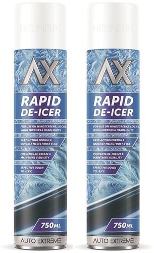 HitlineUK 2 x 750ml Deicer Spray for Windows Fridge Freezer, De-icer Deicer Fast Acting Melts Ice and Frost Quickly for Windows/Mirrors, Operates -15°c and Prevents Re-freezing Deicer