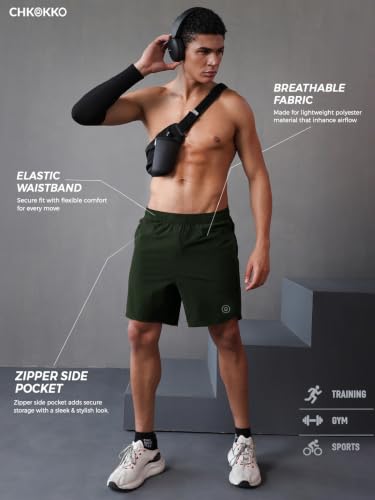 Image of CHKOKKO Shorts for Men Stylish Gym Workout Running Shorts Sports Cycling Summer Wear Dry Fit Side and Back Pockets Activewear Comfortable Training Shorts Pant for Man