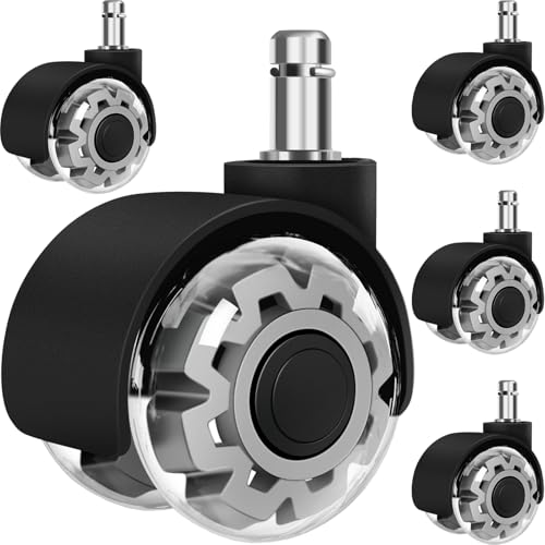 Image of Office Chair Wheels, 2 Inch Smooth & Quiet Rolling Casters Replacement, Computer Gaming Chair Casters for All Hardwood Floors & Carpet, Smooth Safe Rubber Wheels-Set of 5, Grey