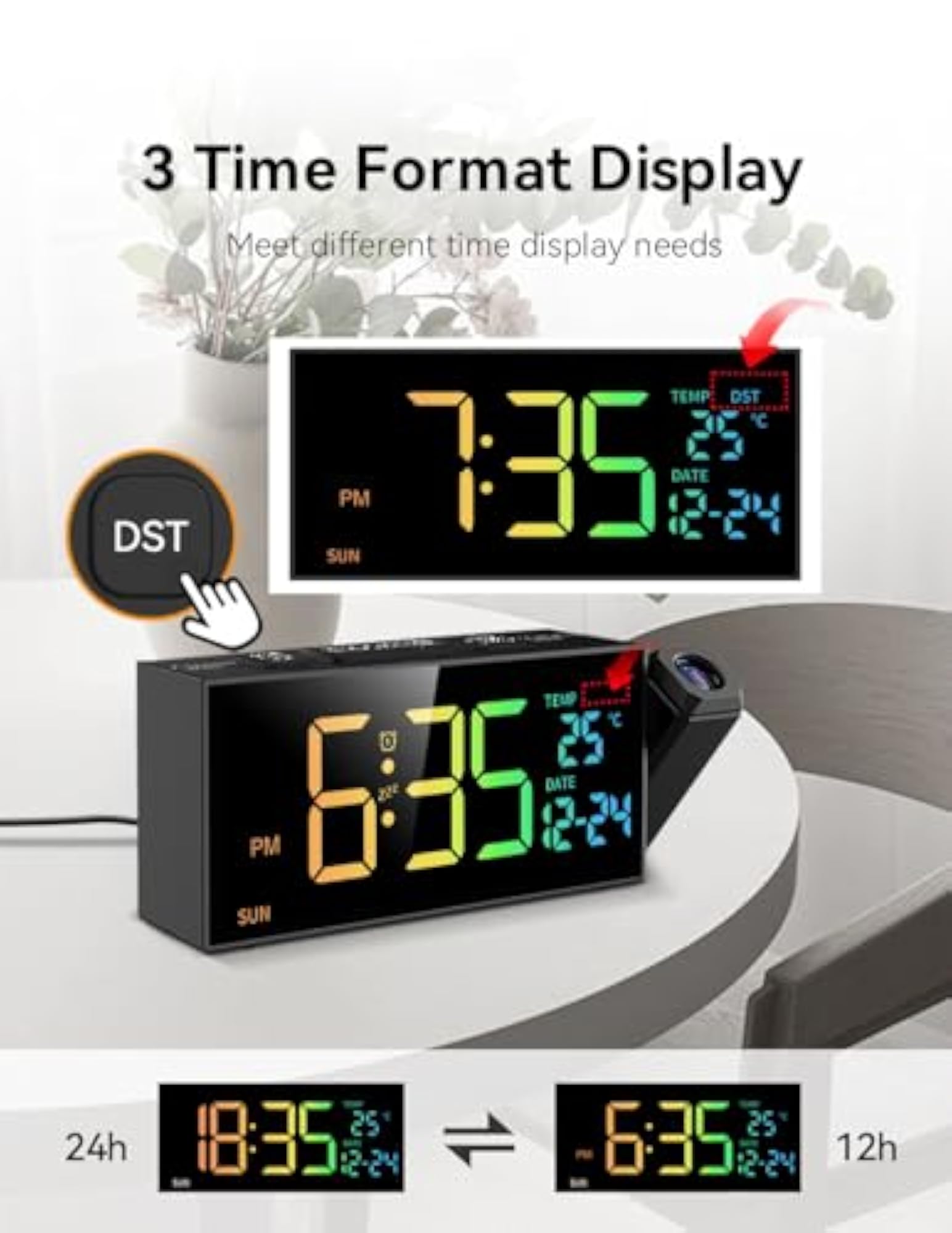 Projection Clock for Bedroom Ceiling with RGB