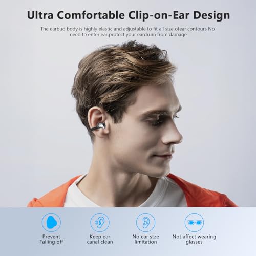 Image of Ultra Open Ear Headphones Bluetooth 5.4 Wireless Clip On Earbuds with Digital Display Charging Case 60 Hours Playtime Sport Earphones Built-in Mic IPX7 Waterproof for Running Fitness Black