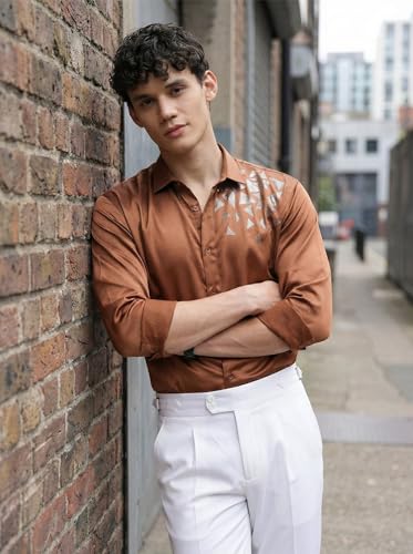Image of IndoPrimo Men's Stylish Satin Shirt for Party, Formal, Daily and Casual Wear Full Sleeve Shirt for Mens - Trio