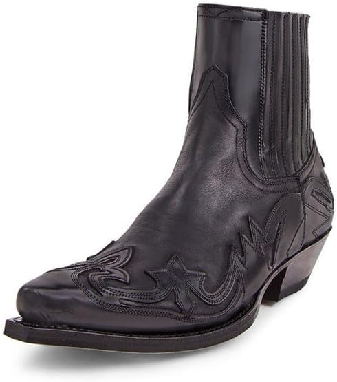 Western Cowboy Boots For Men Classic Retro Square Toe Leather Embroidered Knight Boots Wide Calf Pull On Boots Short Boots