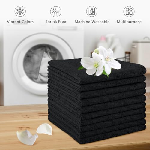 Image of Orighty Washcloths, 5 Pack Microfiber Face Towels, Highly Absorbent and Soft Feel Wash Cloths & Hand Towels for Bathroom, Hotel, Spa, and Gym, 11.5x11.5 Inch, Black