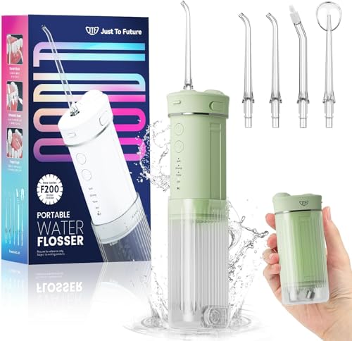 JTF Travel Water Flosser Cordless,Portable Water Dental Flosser with DIY Modes, Water Teeth Cleaner Pick 5 Jet Tips 230ML Telescopic Water Tank Mini Oral Irrigator for Teeth，Gums(Green)