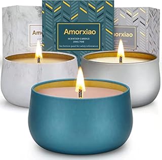 3 Pack Scented Candles Gifts Set, Highly Scented Candles for Home, 7 oz 40 Hour Burn Soy Aromatherapy Candle, Long Lasting Holiday Candles with Gift Box - Grey, Blue, Marbling