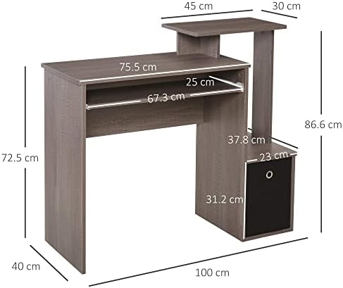 HOMCOM Computer Desk with Sliding Keyboard Tray Storage Drawer Shelf Home Office Workstation Grey 100 x 40 cm