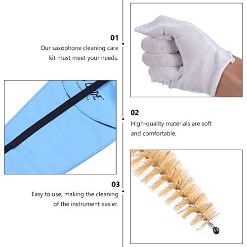 ARTIBETTER 10Pcs Kit de Limpeza de Saxofone Cinto Descanso de Polegar Palheta Porta-Voz Escova Mini