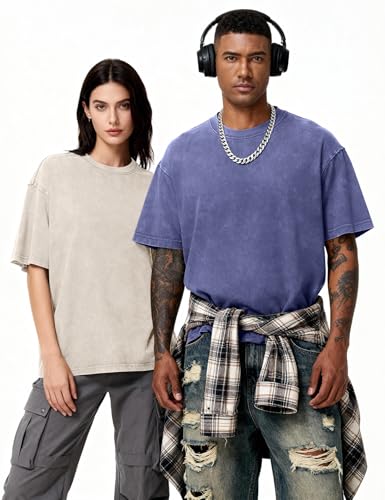 Image of Eiscntd Mens Oversized T-Shirts Heavyweight Cotton Vintage Unisex Baggy Tee