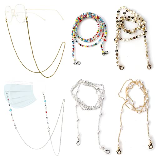 6 unidades de cadenas de gafas de sol de perlas, cadenas de lentes de lectura, soporte para lentes de lectura, cordón, retenedor de gafas, accesorios de moda para mujeres y niñas Cover