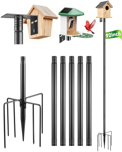 Smart Bird Feeder Pole Stand - 92 Inch Birdhouse Pole Heavy Duty Mounting Kits with 7 Prolong Base for Outdoor Adjustable Bird Feeding Station for WildBird Watching
