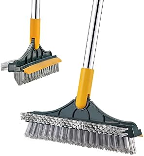 Floor Scrub Brush, 3 IN 1 Scrubbing Brush with Long Handle, 47 IN Long Handled Scrubbing Brush Bathroom Grout Brush with 120° Rotating Scrubbing Cleaning Tool for Kitchen Shower Deck Floor Cleaning