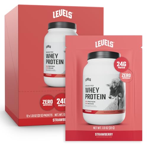 Image of Levels Grass Fed Whey Protein Powder, No Artificials, 24G of Protein, Strawberry, 12 Count