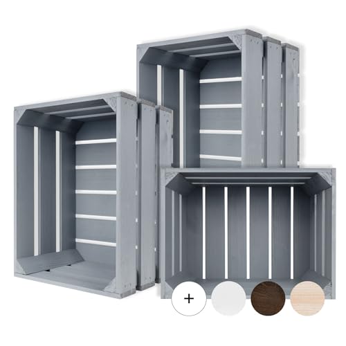 Creative Deco 3 x Kiste Holz Deko Holzkiste Grau | 40 x 30 x 23 cm | Geschliffen | Obstkiste Weinkisten Apfelkiste | Perfekt als Geschenkbox Spielzeugkiste Aufbewahrungskiste Osterdeko