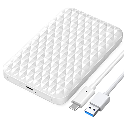 ORICO 2.5 inch Hard Drive Enclosure USB 3.1 Gen2 Type C White Tool Free for 7/9.5mm SSD/HDD Support UASP Compatible with Seagate WD Samsung Crucial Hitachi Toshiba