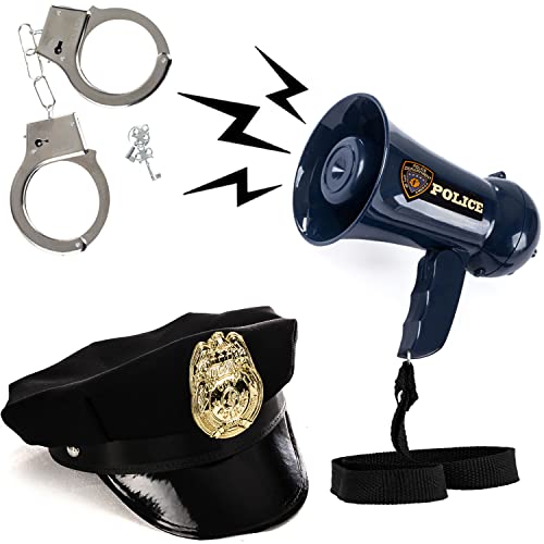 Tigerdoe Police Officer Costume Set – 3 PC Cop Dress-Up Kit with Police Hat, Handcuffs & Megaphone with Siren – Fun Policeman Toys