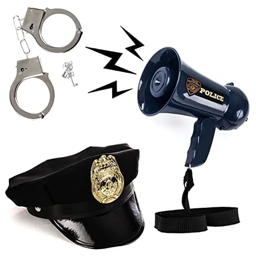 Tigerdoe Police Officer Costume - 3 PC Set - Police Dress Up- Police Megaphone with Siren - Policeman Hat - Police Handcuffs - Cop Accessories Police Officer Toys