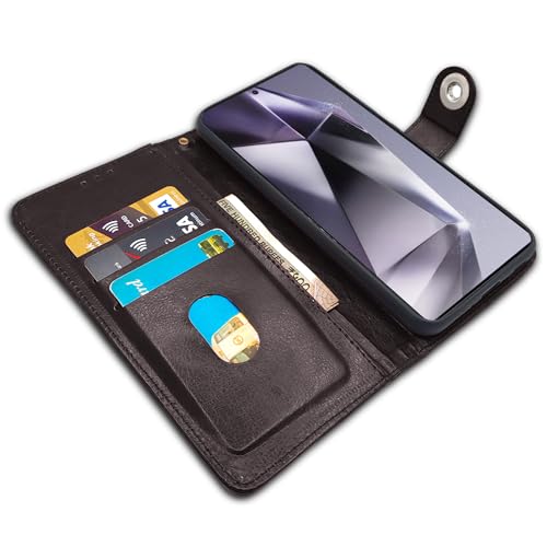 Image of Pikkme Samsung Galaxy S24 Ultra 5G Flip Cover Leather Finish | Inside TPU with Card Pockets | Wallet Stand and Shock Proof | Complete Protection Button Flip Case (Coffee)