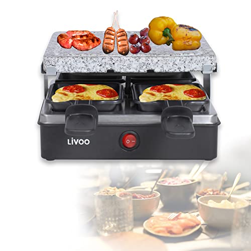 Raclette Grill para 4 personas, piedra caliente, parrilla de mesa eléctrica, 600 W, parrilla...