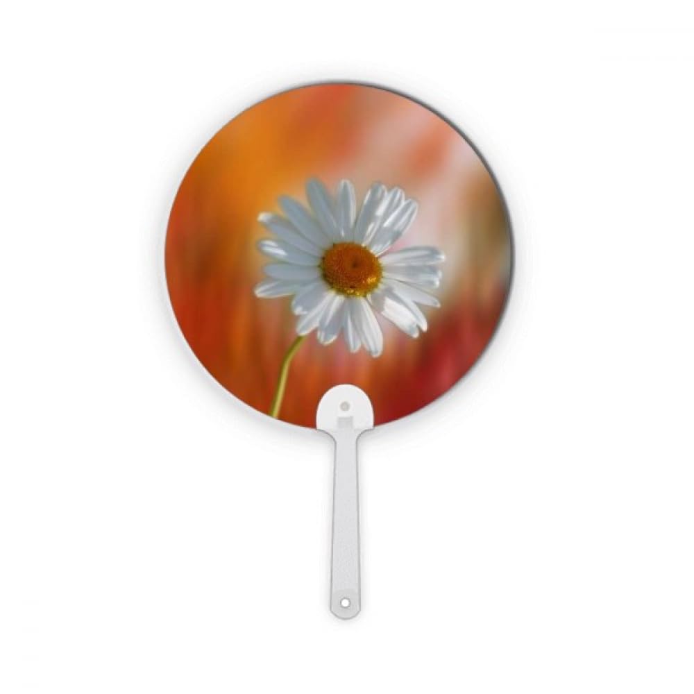 Magnifiques fleurs imprimées sur éventail rond portable en plastique orange et blanc foncé