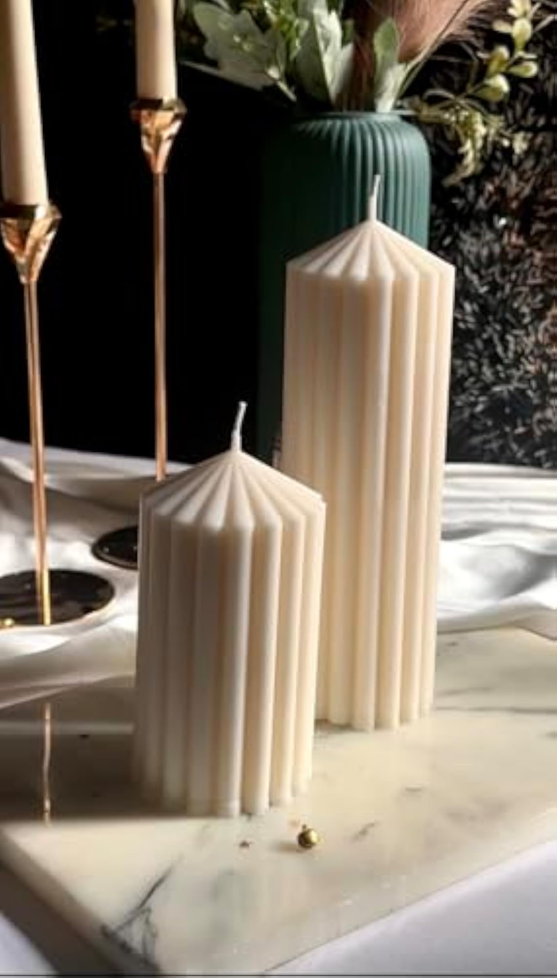 Celestine Ribbed Pillar Scented Candle, 100% Soy Wax