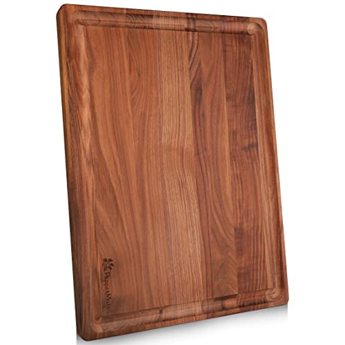 Preconditioned Walnut Kitchen Cutting Board â€“ 20 x 15 x 1.25 In. Dark Hardwood Chopping Block with Juice Groove â€“ Doubles as Cheese or Charcuterie Board â€“ Home & Kitchen Accessories by PepperMate