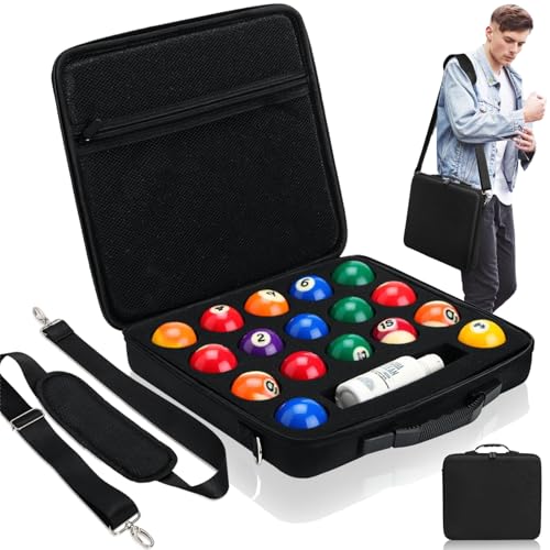 Pumtus Pool Ball Carrying Case, Billiard Balls Storage Bag with Handle & Adjustable Shoulder Strap, EVA Pool Ball Travel Box, Padded Cue Ball Holder for 17 Professional Ball Set (Bag Only)