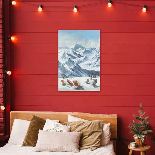 Mountain Ski Lodge Winter Scene, 24 x 36 Inch Canvas Wall Art by Stupell Industries - Used condition - Image 3