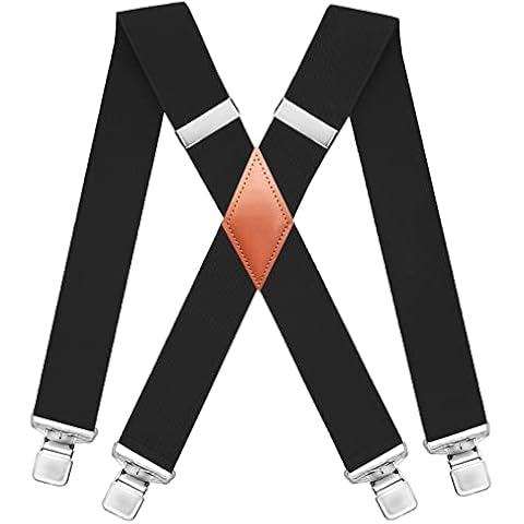 wonhag Suspenders for Men Heavy Duty X-Back Straight Clips for Business Banquet Choirs Tuxedo Suspenders 2" Classic Black Cover
