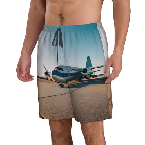 Airplane Print Mens Casual Shorts Drawstring Summer Beach Stretch Shorts Novelty Swimtrunks2
