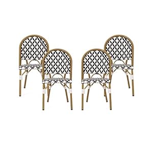 Christopher Knight Home Anastasia Outdoor French Bistro Chair (Set of 4), Black + White + Bamboo Print Finish