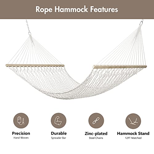 Image of ANOW 2 Person Rope Hammock with Spreader Bars and Hammock Pad, Light Brown
