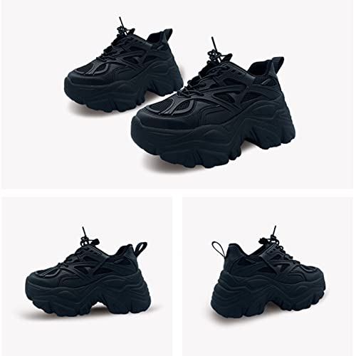 Julymens Women's Platform Chunky Sneakers Lace Up Fashion Wedge Heel Black Dad Shoes2