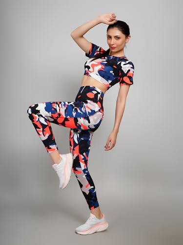 Image of SSoShHub Tights Top High Waist Stretchable Gym Tights and CropTop Bra Gym wear /Active Wear Tights Yoga Pants Zumba /Dance Womens Workout Tights and Top Stretchable Workout set