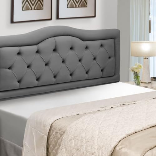 Cabeceira Queen Estofada Madeira Eucalipto Belinha Veludo (Cinza)