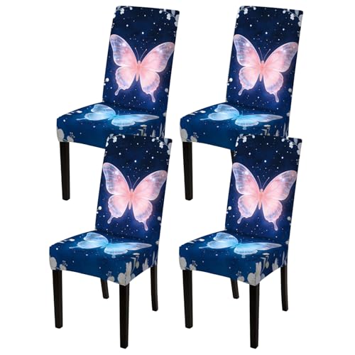 Image of Nuxovilar Glowing Butterfly Design Milk Silk 23.6x66.9in 4PCS Covers | Stretch Slipcover Exotic Protector Butterfly Wrap Seat Guard Dining Room Wedding Banquet Event (Glowing Wing)