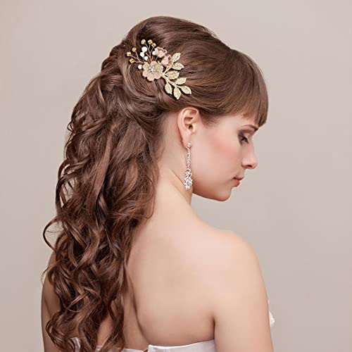Insowni GSP0758DP 20 Pack White Dusty Pink Blue Flower Bridal Wedding Hair Side Combs+Flower Hair Pins+Twist Spiral Pearl Hair Pins Floral Hair Pieces Headpieces Accessories thumb #3