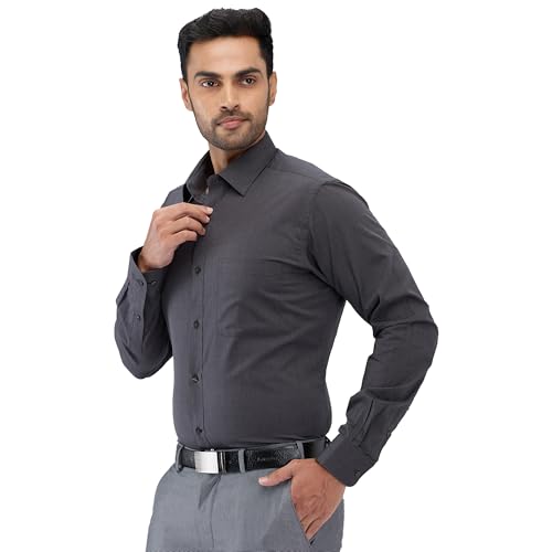 Image of Raymond Men Slim Fit Solid Pattern Pure Cotton Semi Cutaway Collar Full Sleeve Formal Shirt