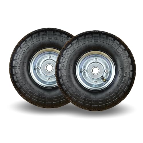 FROSAL Lot de 2 roues de diable 4.10/3.50-4 - Roue pneumatique avec jante en acier argentée - Roue de rechange pour chariot et diable - Diamètre 260 mm avec axe de 20...