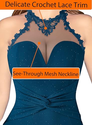 Image of VFSHOW Womens Formal Halter Keyhole Back Prom Gala Maxi Dress Evening Gown | Sexy Illusion Sweetheart Neck, High Slit, Wedding Guest, Applique, Twist Front Mermaid Dresses